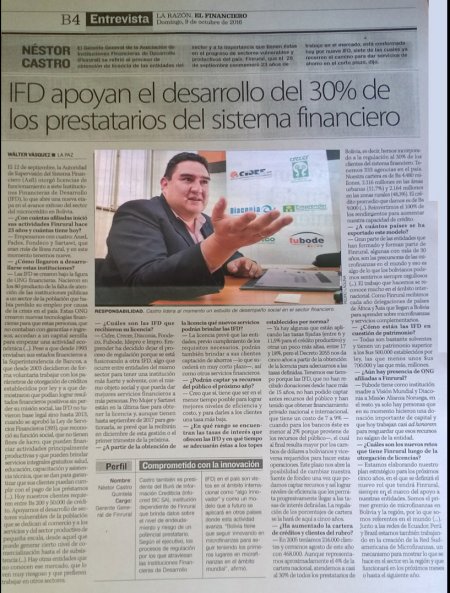IFD apoyan el desarrollo del 30% de los prestatarios del sistema financiero