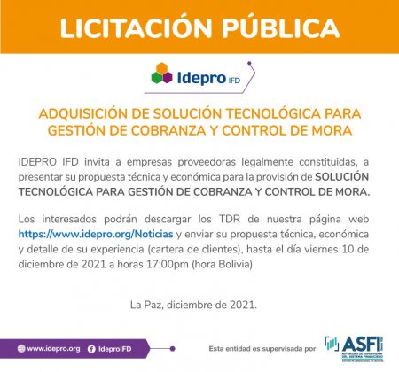 LICITACIÓN PÚBLICA: Provisión de una Solución Tecnológica para gestión de cobranza y control de mora