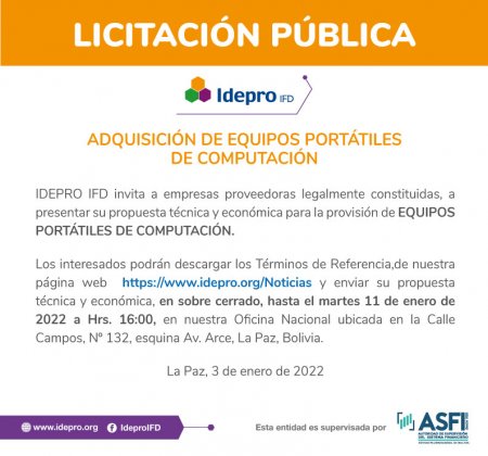 LICITACIÓN PÚBLICA: Adquisición de equipos portátiles de computación